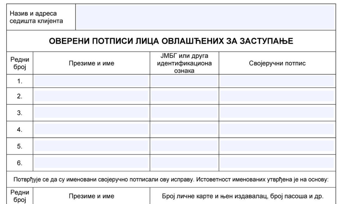 OP Obrazac - Overeni potpisi lica ovlascenih za zastupanje