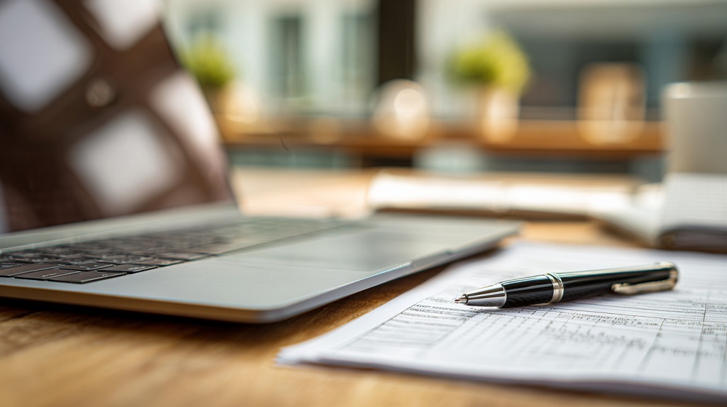 Radni sto sa laptopom i popunjenim obrascem