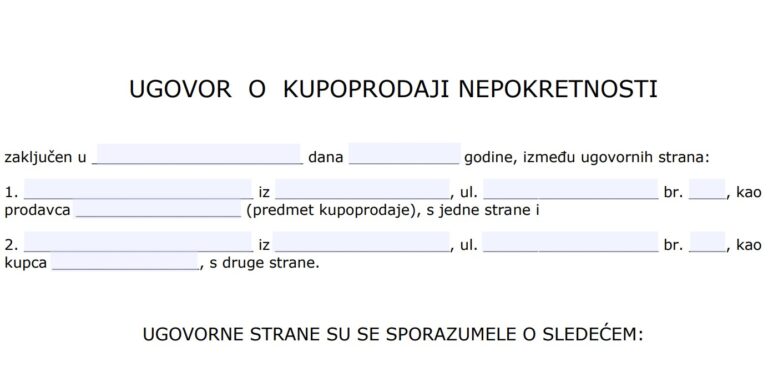 Ugovor o kupoprodaji nepokretnosti obrazac