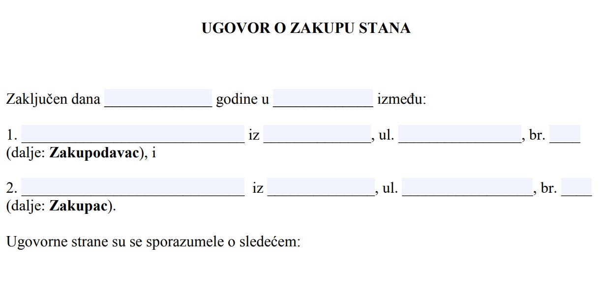 Ugovor o zakupu stana – Prava i obaveze stanodavca i zakupca (+ besplatan obrazac)