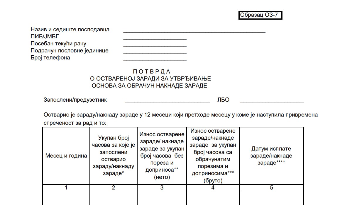 Obrazac OZ-7 (Potvrda o ostvarenoj zaradi) – Kada se traži i ko ga popunjava?