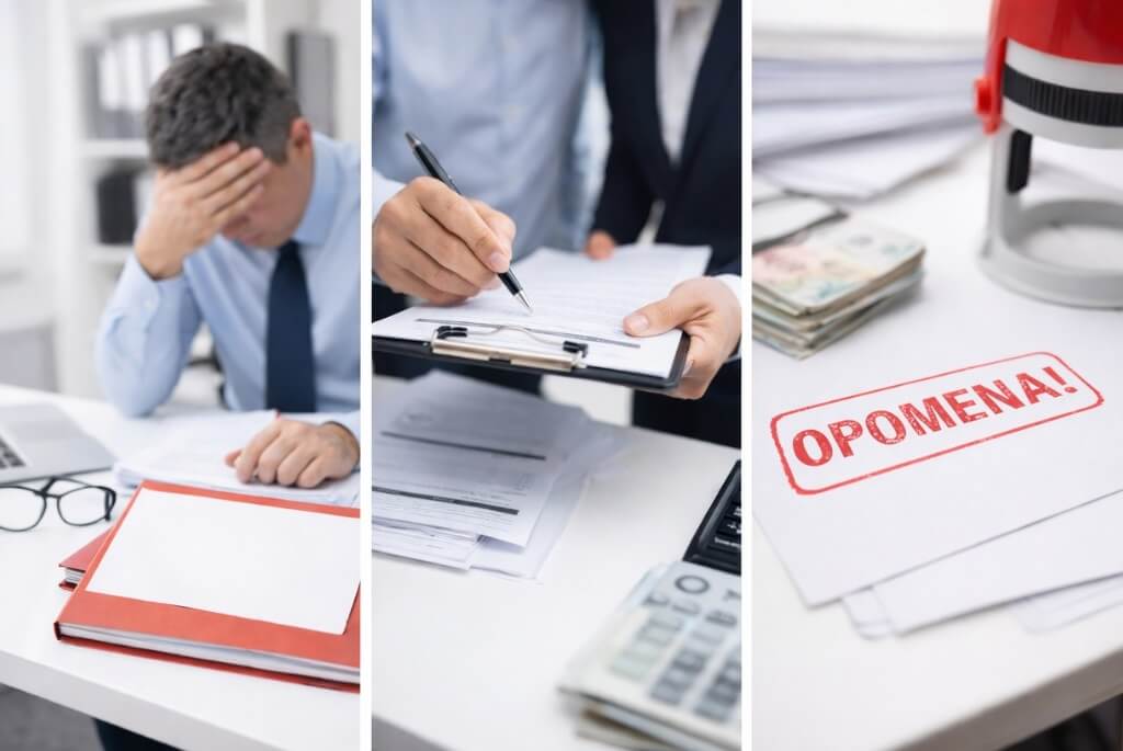 Posledice neizdavanja PPP PO obrasca prikazane kroz zabrinutog zaposlenog, administrativne dokumente i opomenu za poreske obaveze