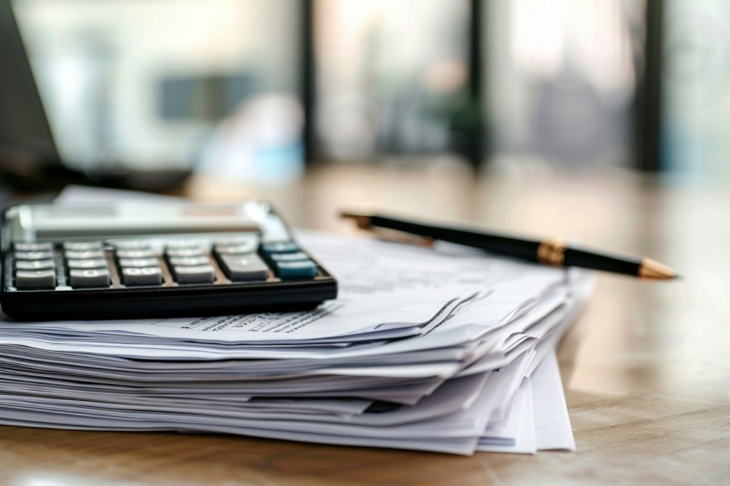 Dokumenta sa kalkulatorom i olovkom na kancelarijskom stolu
