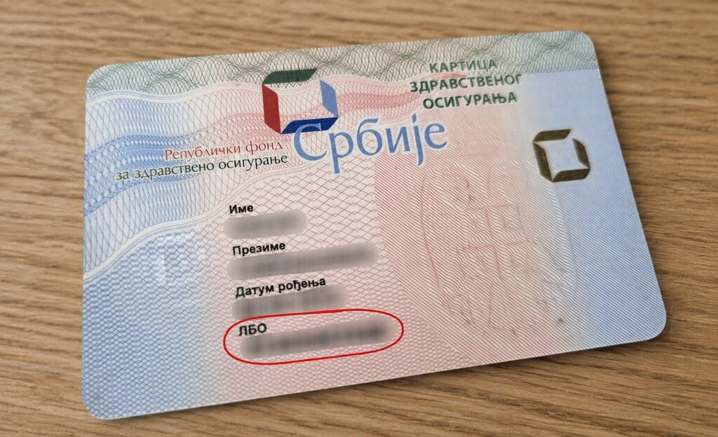 Broj LBO na prednjoj strani zdravstvene knjižice
